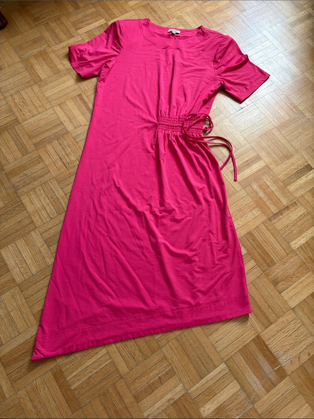 Badgley Mishka Women’s Short Sleeve Drawstring Waist Midi Dress - Pink. NWOT